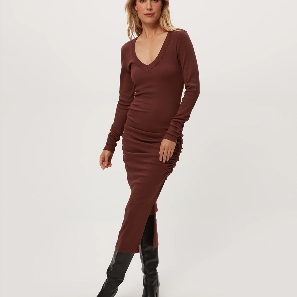 Michael Stars Nova Long Sleeve Ruched Midi Dress